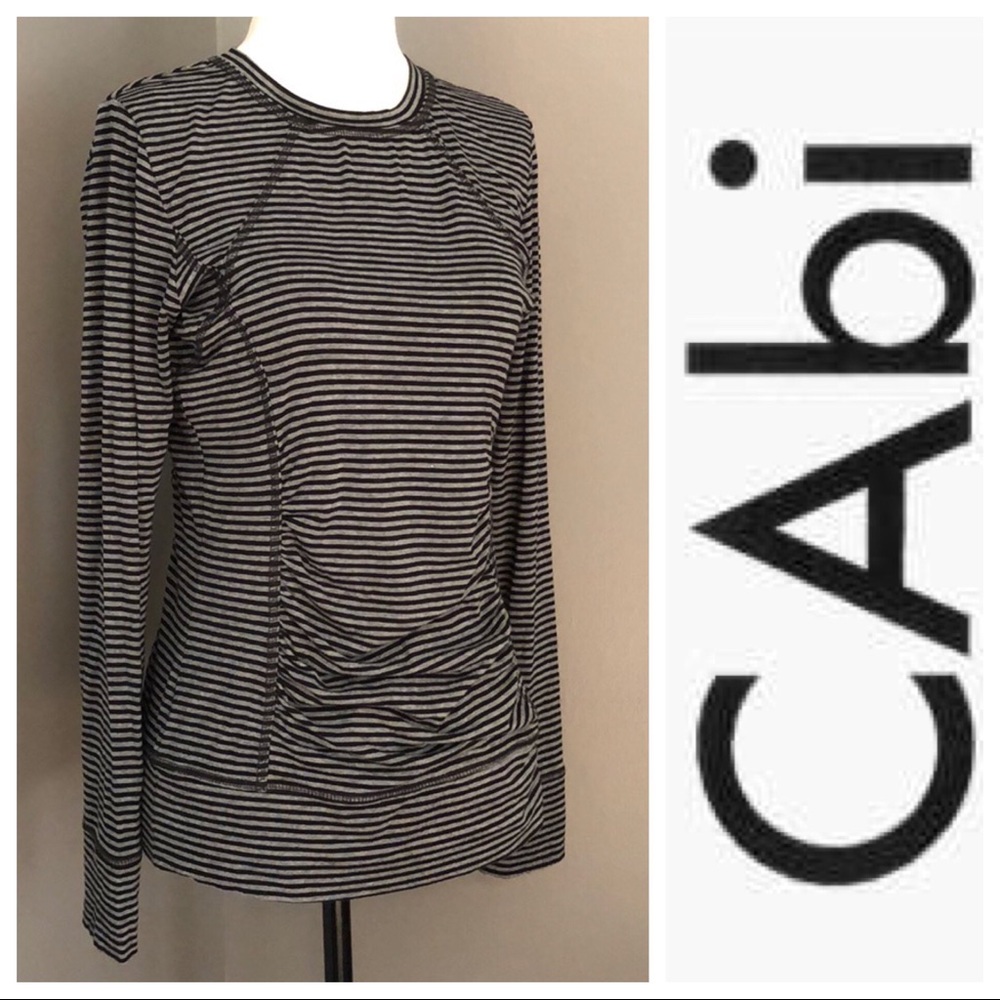 CAbi long sleeve slouch ruching Black gray stripe